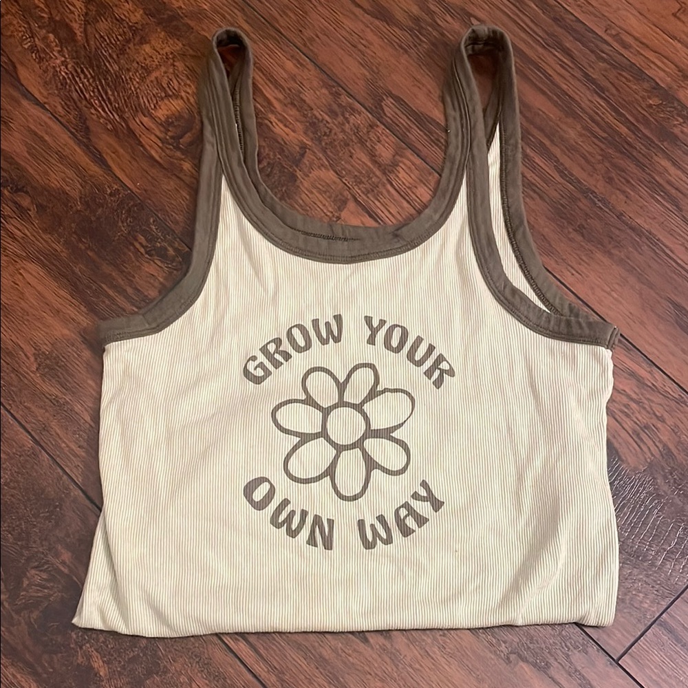 American Eagle Outfitters Brown and Cream Tank Top
